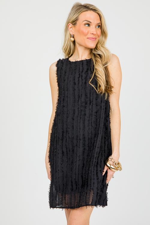 Fringe Stripes Dress, Black