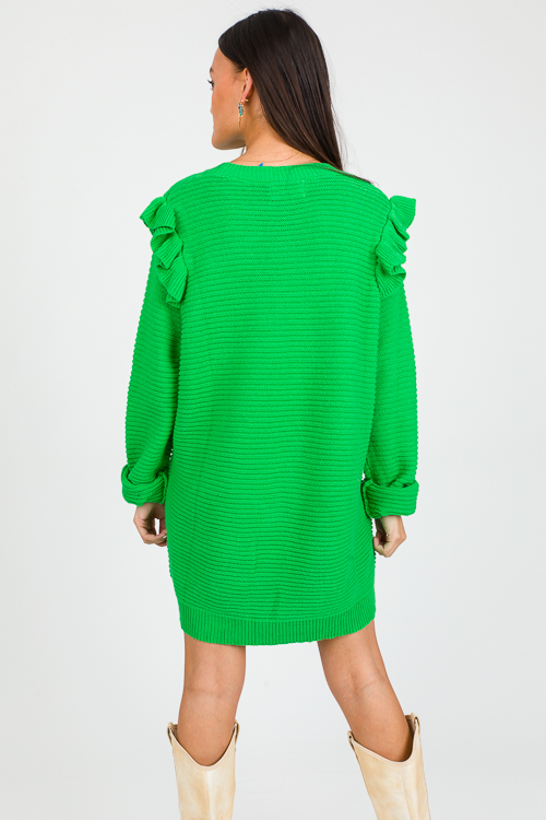 Ruffle Shoulder Tunic Sweater, Green