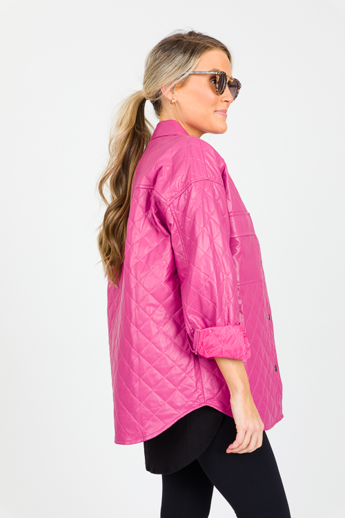 Quilted Leather Jacket, Dk. Fuchsia