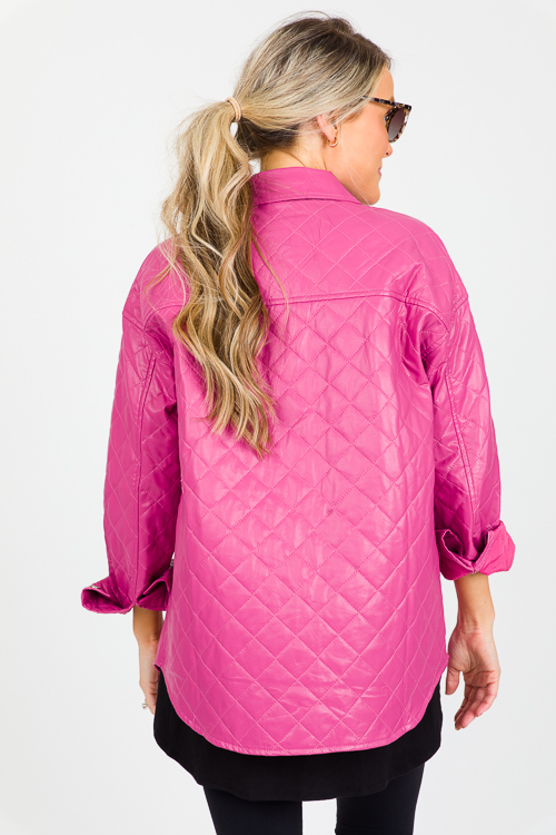 Quilted Leather Jacket, Dk. Fuchsia