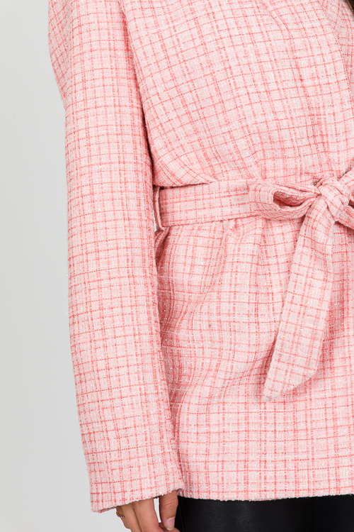 Pink Tweed Belted Blazer