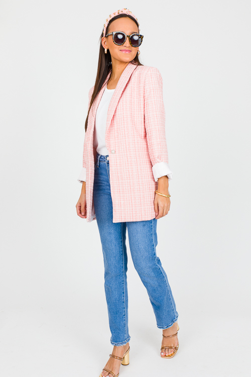 Pink Tweed Belted Blazer