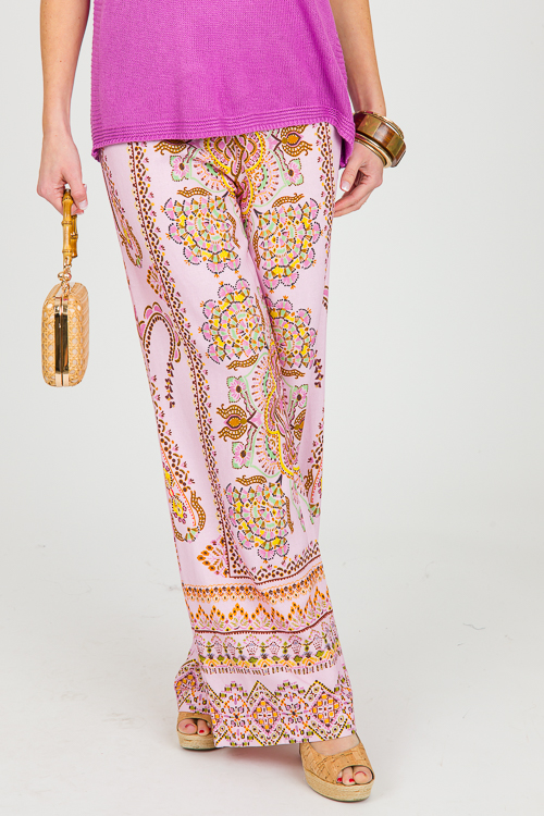 Printed Linen Pants, Lilac Multi