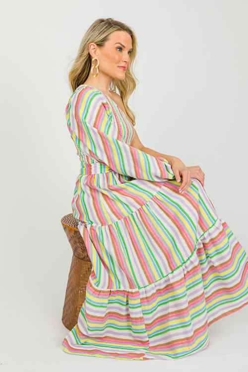 Single Sleeve Multi Stripe Midi