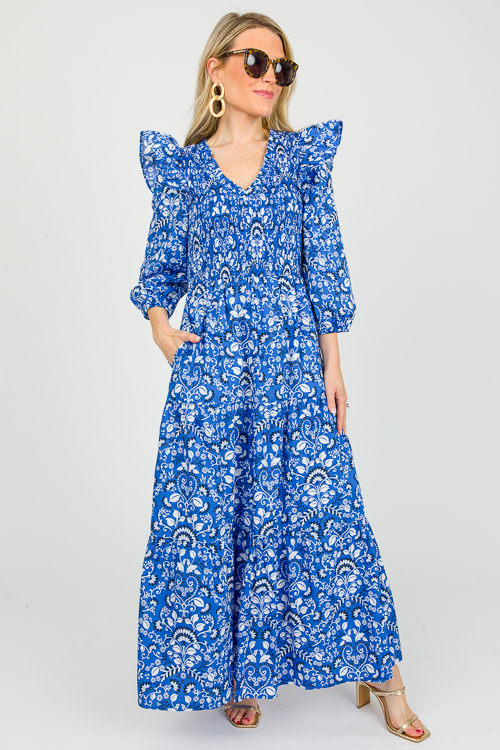 Lulu Floral Smock Maxi, Lt. Blue