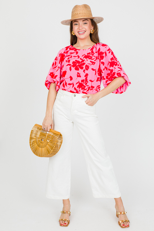 Puff Sleeve Floral Blouse, Rose
