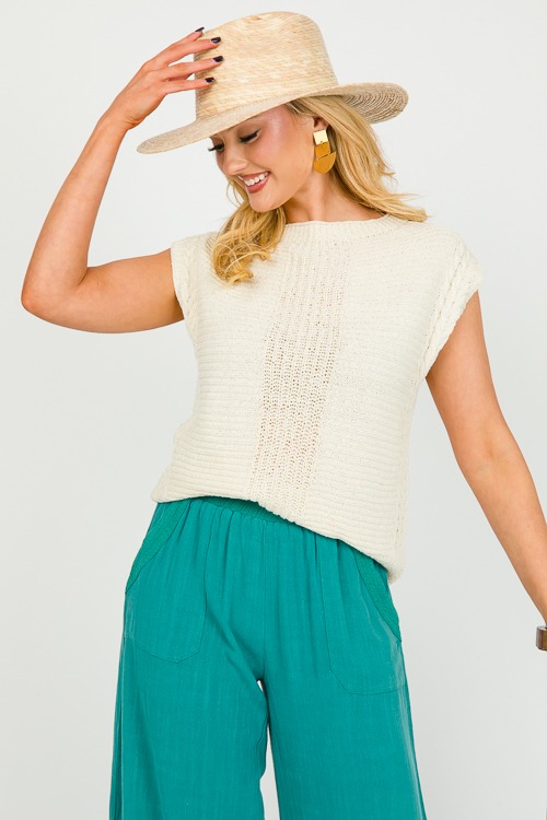 Cable Trim Sweater Top, Cream