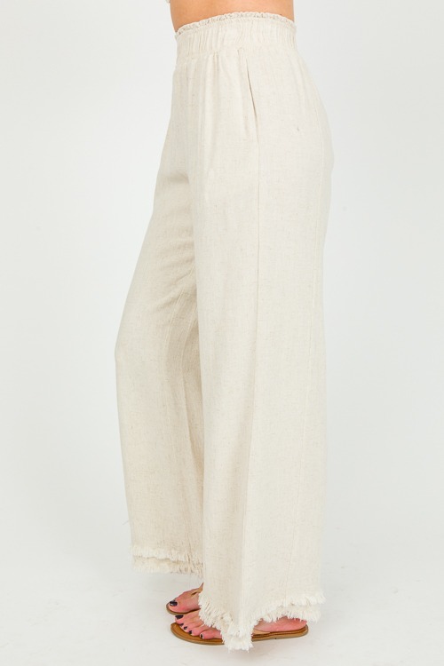 Double Fray Linen Pants, Oatmeal New Arrivals The Blue Door Boutique