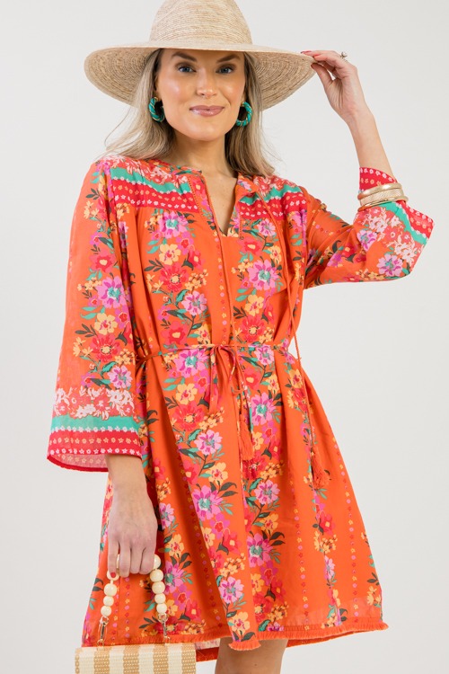 Floral Fringe Hem Dress, Orange - 0217-50p.jpg