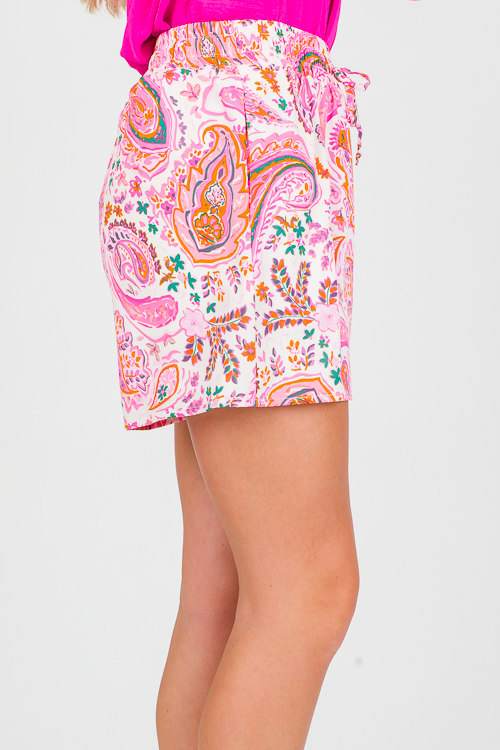 Printed Pull-On Shorts, Neon Pink