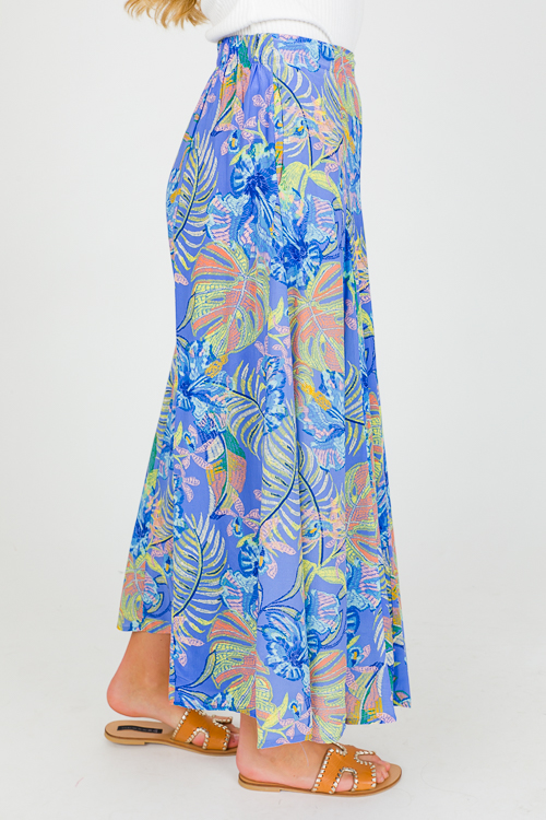 Leaf Print Maxi Skirt, Blue
