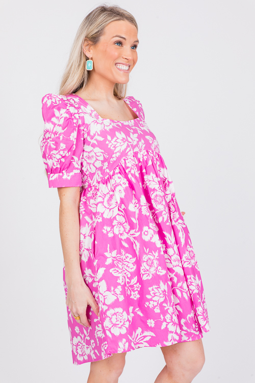 Square Neck Floral Dress, Pink