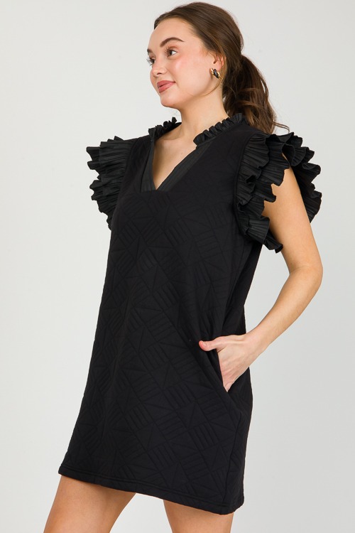 Quilted Ruffle Dress, Black