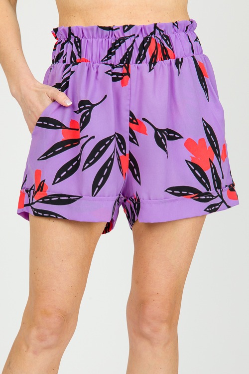 Leaf Pull-On Shorts, Lavender