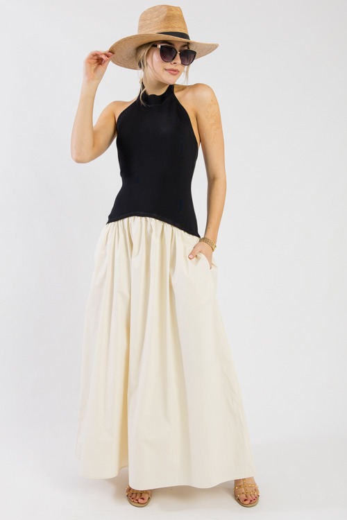Mix Media Halter Maxi,Blk/Beige - 0306-42p.jpg