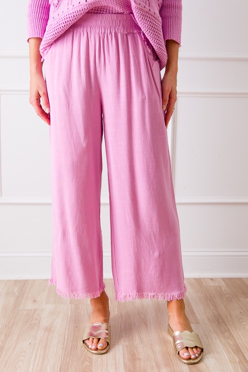 Cropped Linen Pant, Pink Mauve