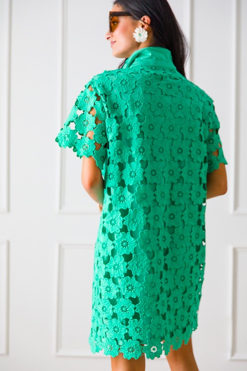 Floral Lace Shirt Dress, Emerald - New Arrivals - The Blue Door Boutique