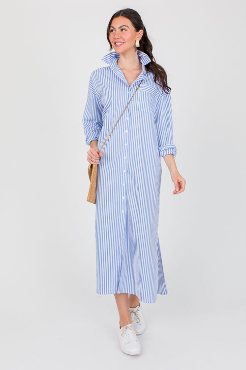 Striped shirt dress sales blue and white