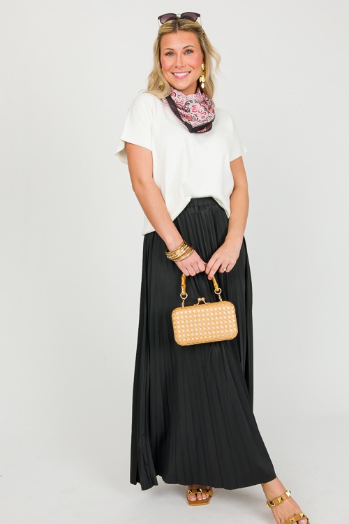 Black Pleated Maxi Skirt Elastic Waist Band Ankle Length Skirt - Walmart.com