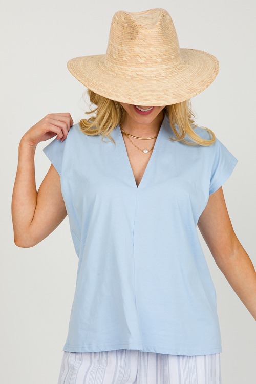 Knit V-Neck Top, Light Blue