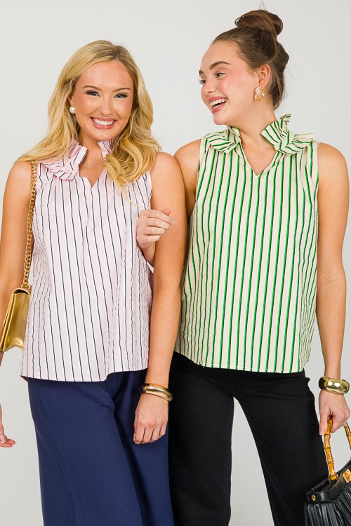 Ruffle Collar Stripe Tank, Green