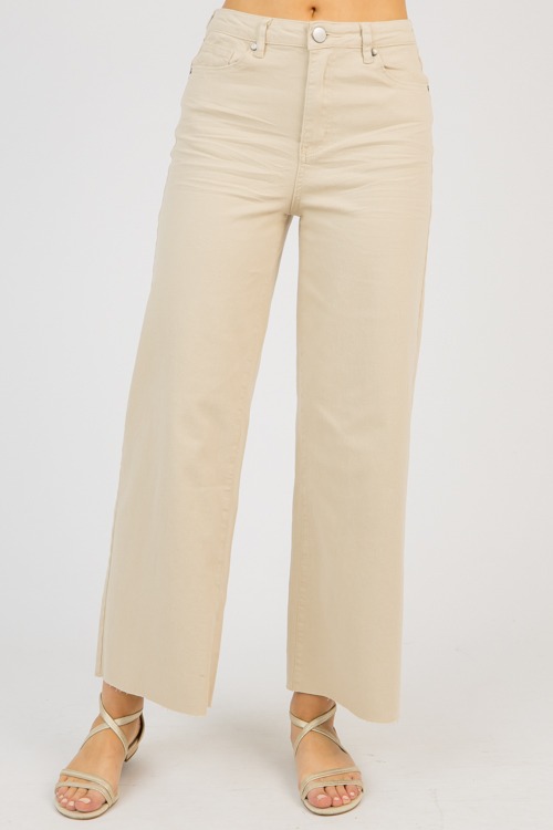 Raw Hem Wide Leg Pants, Khaki - 0321-100p.jpg