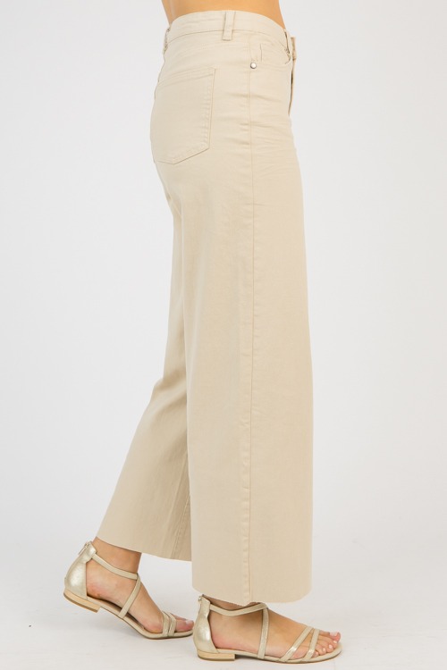 Raw Hem Wide Leg Pants, Khaki - 0321-102.jpg