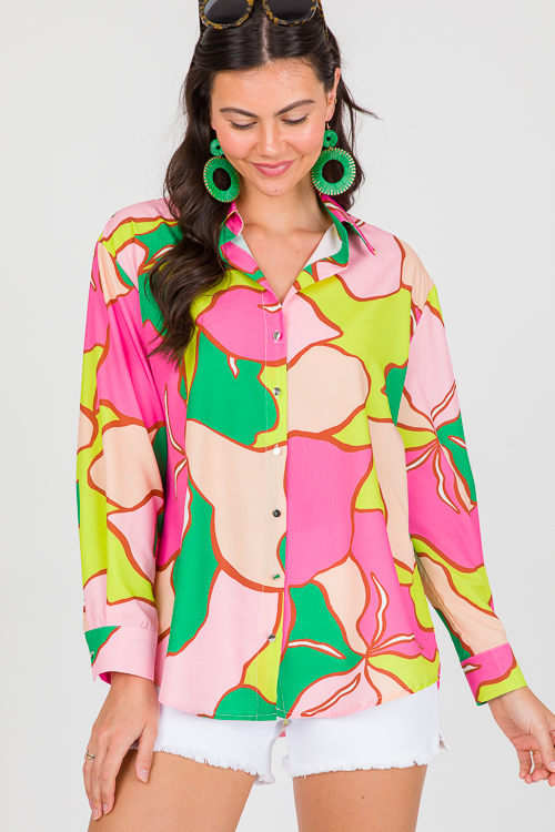 Bold Floral Shirt, Green/Pink - New Arrivals - The Blue Door Boutique