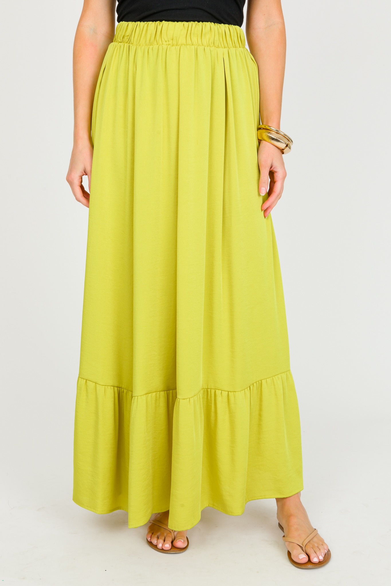 Silk Tiered Skirt, Chartreuse