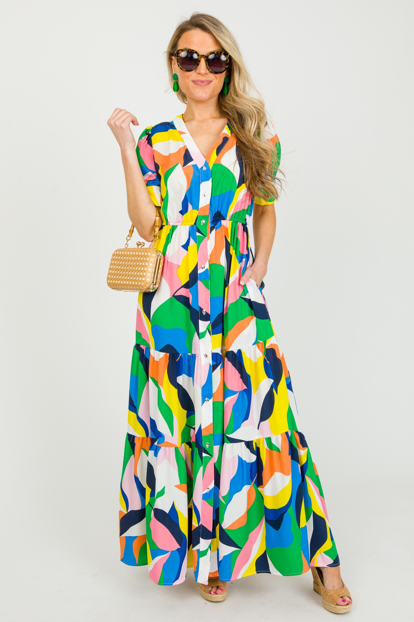 Button Up Abstract Maxi, Blue Multi
