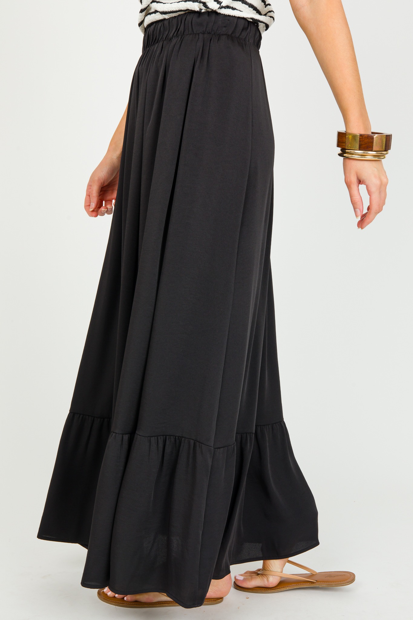 Silk Tiered Skirt, Black
