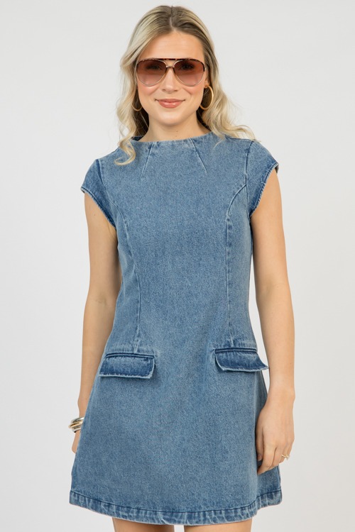Cap Sleeve Pocket Dress, Denim - 0331-3.jpg