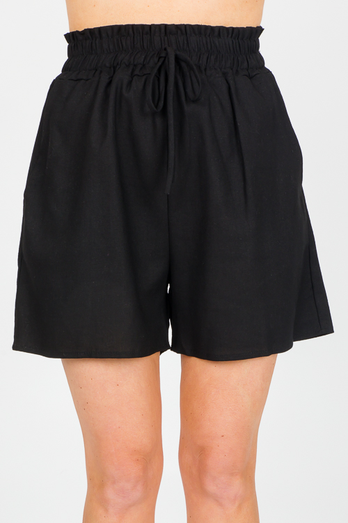 High Waist Linen Shorts, Black