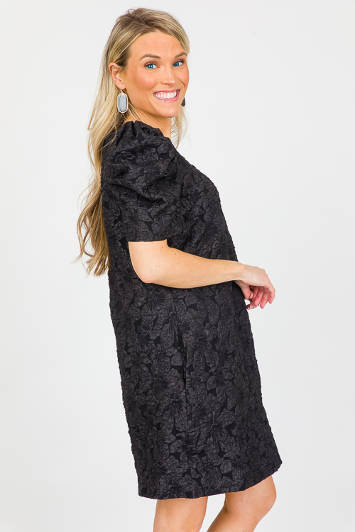 Brocade Texture Dress, Black - New Arrivals - The Blue Door Boutique