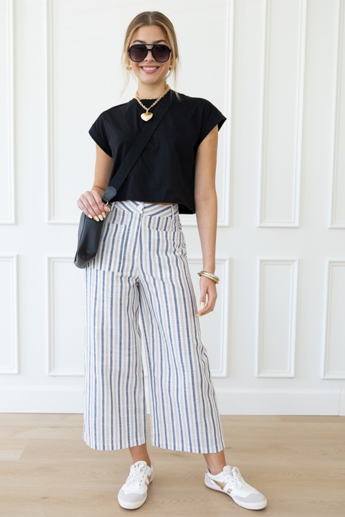 Striped Linen Pocket Pants, Tan - 0421-208p.jpg