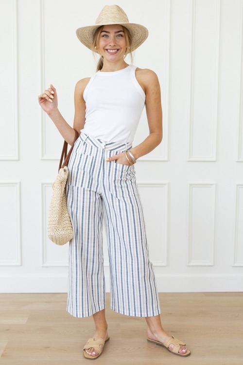 Striped Linen Pocket Pants, Tan - 0421-211.jpg