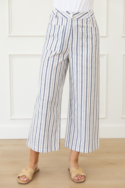 Striped Linen Pocket Pants, Tan - 0421-212.jpg