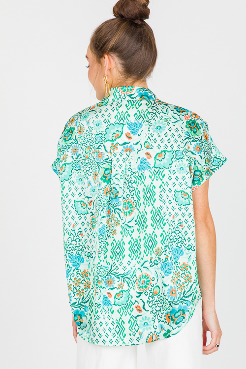 Mix Print Floral Shirt, K Green
