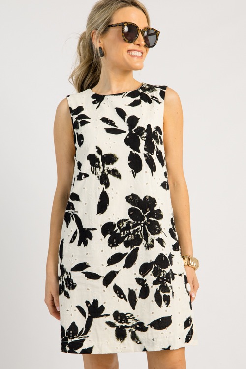 Eyelet Floral Button Dress, Black - 0502-140p.jpg