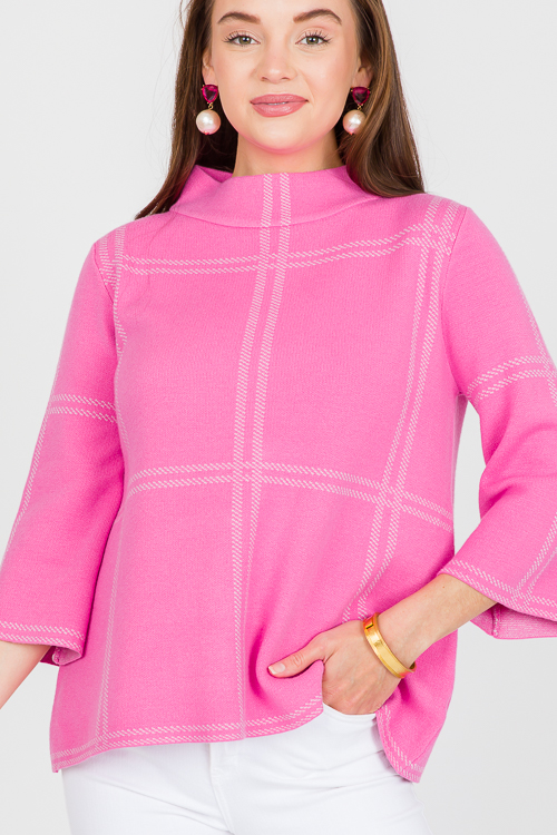 Audrey Sweater, Hot Pink Check