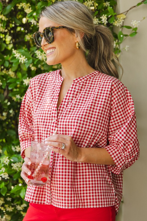 Gingham Button Up Blouse, Red - 0509-241.jpg