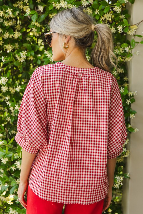 Gingham Button Up Blouse, Red - 0509-242.jpg