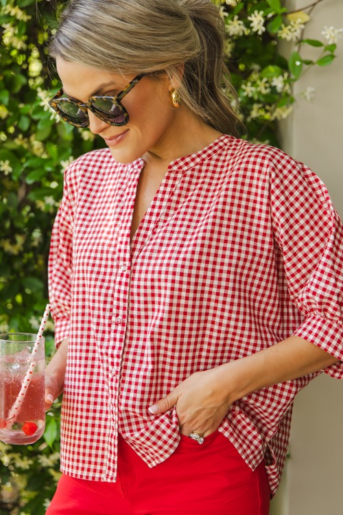 Gingham Button Up Blouse, Red - 0509-243.jpg