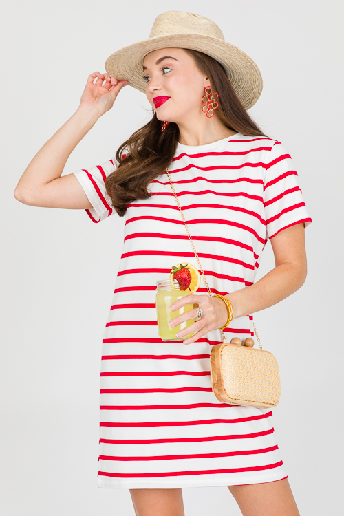 Anna Stripe T-shirt Dress, Red