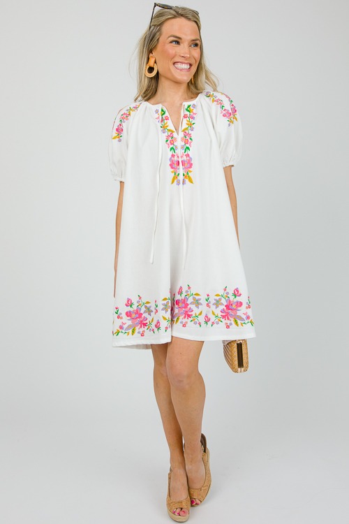 Floral Embroidery Linen Dress New Arrivals The Blue Door Boutique
