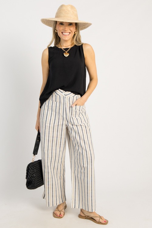 Striped Linen Pocket Pants, Tan - 0515-1p.jpg