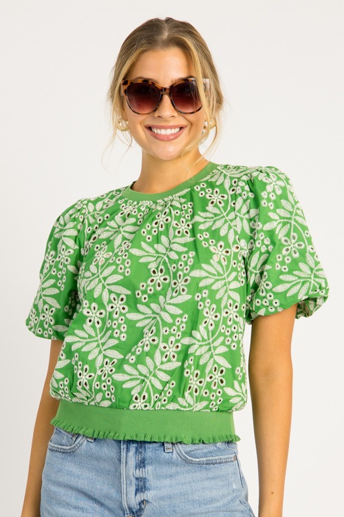 Embroidery Eyelet Banded Top, Green - 0519-124.jpg