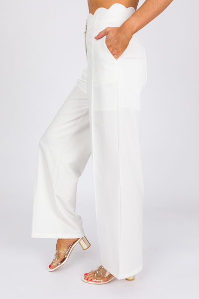 Scallop Waist Trousers, Ivory