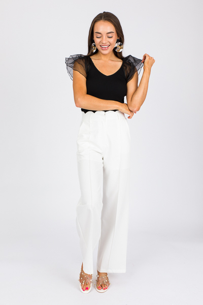 Scallop Waist Trousers, Ivory