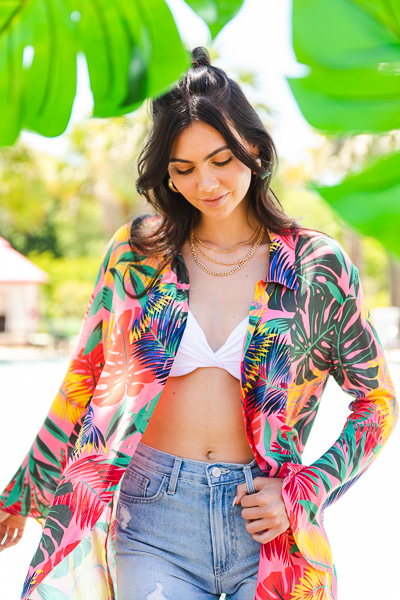 Tropical Button Down, Pink